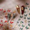 2 Sheets Fall Winter 5D Embossed Nail Art Stickers, Red & Green Butterfly Nail Decals for Nail Art, Self-Adhesive Nail Art Supplies Flower Stickers for Women DIY Manicure view 3