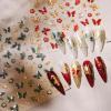 2 Sheets Fall Winter 5D Embossed Nail Art Stickers, Red & Green Butterfly Nail Decals for Nail Art, Self-Adhesive Nail Art Supplies Flower Stickers for Women DIY Manicure view 4
