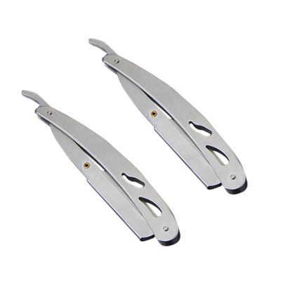 Baluue 2pcs Professional Stainless Steel Folding Vintage Razor Holder Straight Safety Razor Holder Without Blade Storage for Home