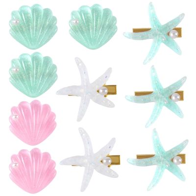 10 Pieces Starfish Hair Clips Shell Pearl Seashell Hair Clip Set, Mermaid Hair Accessories Clip Set for Summer Beach Headwear Styling Accessories for Women