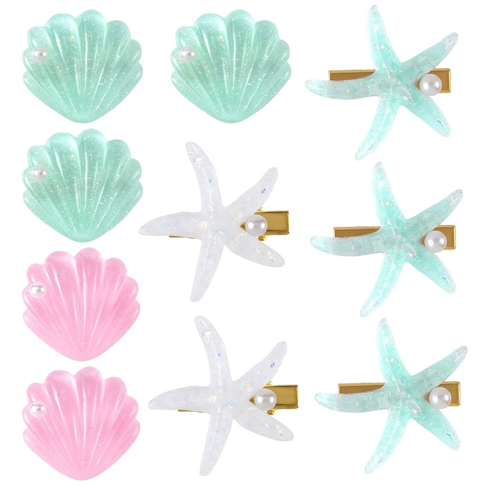 10 Pieces Starfish Hair Clips Shell Pearl Seashell Hair Clip Set, Mermaid Hair Accessories Clip Set for Summer Beach Headwear Styling Accessories for Women