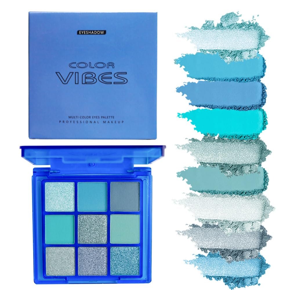 BAISEN DIARY 9 Colors Eyeshadow Palette - Blue Eyeshadow Theme, High Pigmented Blendable Matte & Glitter Shimmer Finishes, Long Lasting Eye Makeup for Christmas & Music Festivals(Blue)