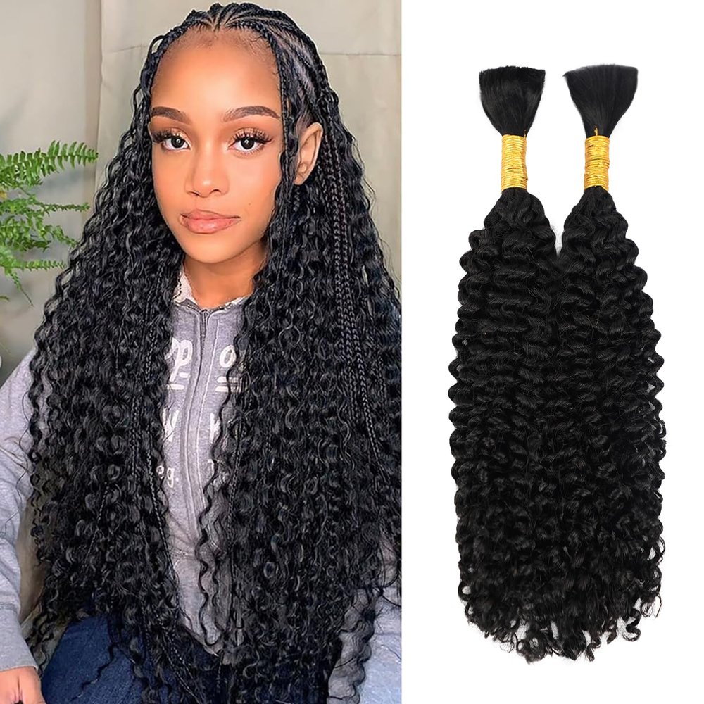 Human Braiding Hair for Boho Braids Human Hair Braiding Hair Curly Boho Hair for Braiding Knotless 100g 26 Inch 12A Deep Wave Bulk Human Hair for Braiding Bohemian 2 Bundles/Pack Natural Color