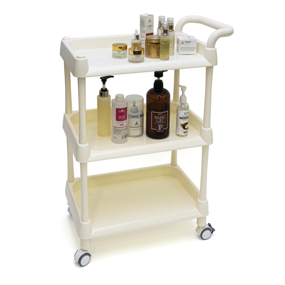 Elitzia Esthetician Cart Facial Machine Trolley ABS Beauty Salon SPA Rolling Trolley for Esthetician Makeup Cart Beauty Machine 3 Layers Tray Organizer with Wheels Large Storage ETTRO121 (Cream)