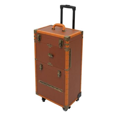 AreMOLO Make-up Case, Portable Rolling Hairdressing Case with 2 Mobile Password Locks & 2 Keys, Movable Coffee Color Cosmetics Organiser Trolley Case for Manicurists, Hairstylists, Beauticians