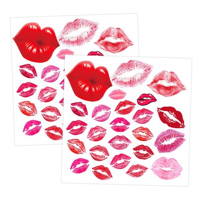 2 PCS Lip Print Temporary Tattoo Stickers Mother's Day Kiss Lips Temporary Tattoo Stickers Fake Tattoos for Women Men, Halloween, Mothers Day, Valentine's Day and Cosplay, 6x6 In