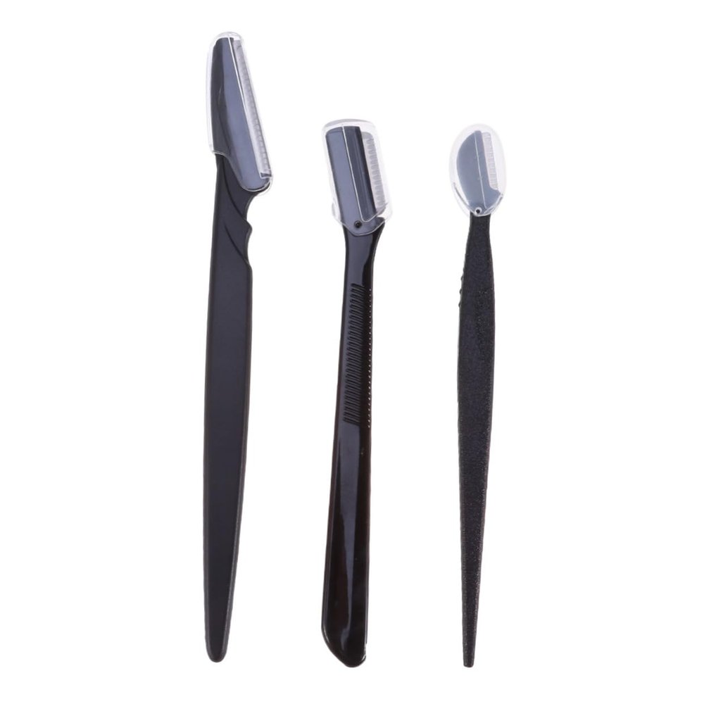 Baluue 3pcs Stainless Steel Eyebrow Razor Set Portable Eyebrow Trimmer Makeup Tool Kit for Women Girls Lightweight and Non-Slip