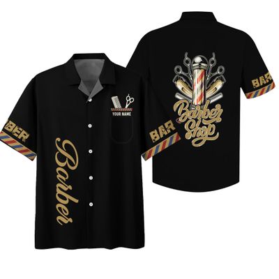 Casual Barber Hawaii Shirt Customizable Black Hair Cutting Tools Button Down Shirt Hair Cutting Tools Hawaiian Tshirt 1XL