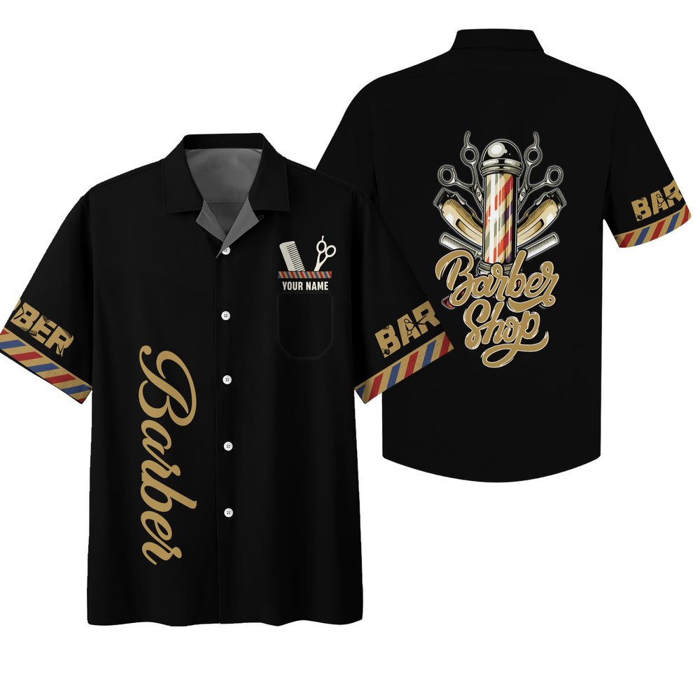 Casual Barber Hawaii Shirt Customizable Black Hair Cutting Tools Button Down Shirt Hair Cutting Tools Hawaiian Tshirt 1XL