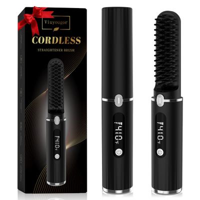Viuyougor Beard Straightener for Men, Cordless Portable Heated Beard Straightening Comb with LCD, Beard and Hair Straightener Brush Hot Comb, Anti-Scald & Automatic Shut-Off, Portable for Travel