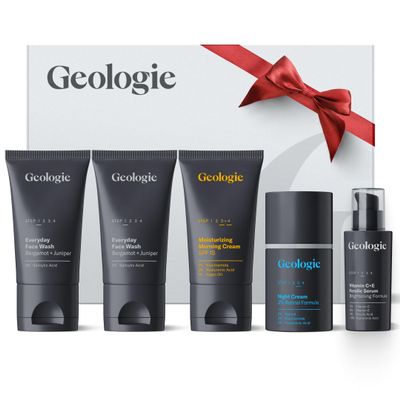 Geologie Skincare Gift Set | 5-Piece Kit Includes 2 Face Washes, SPF15 Moisturizer, Retinol Cream & Vitamin C Serum | Daily Routine for Clear, Healthy Skin for Men and Women | Lasts 3 Months
