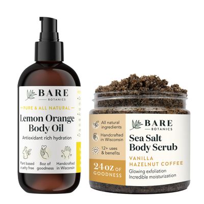 Bare Botanics Lemon Orange Body Oil (Custom Formulated) + Vanilla Hazelnut Body Coffee Scrub
