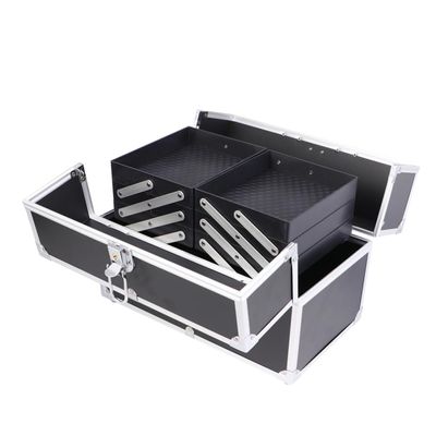 BIUDECO Handheld Makeup Train Case 3 Tiers Portable Cosmetics Box Organizer for Travel Black Storage Adjustable Compartments