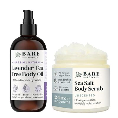 Bare Botanics Lavender Tea Tree Body Oil (Custom Formulated) + Unscented Body Salt Scrub