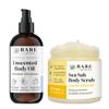 BARE BOTANICS Unscented Body Oil (Custom Formulated) + Lemon Orange Body Salt Scrub view 1
