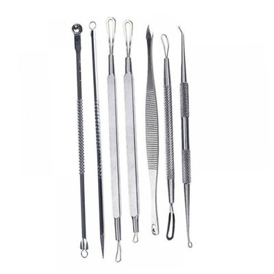BIUDECO 7pcs Comedone Tool Kit for Blackhead and Pimple Removal Tools with Loop and Spoon Tips for All Skin Types