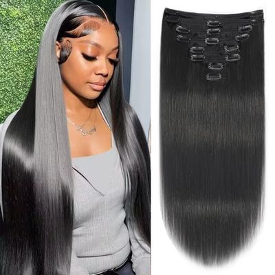 Mihugass Clip in Hair Extensions Real Human Hair For Women Double Weft Brazilian Virgin Hair Extensions Wear and Go Straight Clip on Hair 8pcs With 18 Clips 120g(20inch,#1B)