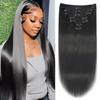 Mihugass Clip in Hair Extensions Real Human Hair For Women Double Weft Brazilian Virgin Hair Extensions Wear and Go Straight Clip on Hair 8pcs With 18 Clips 120g(20inch,#1B) view 1