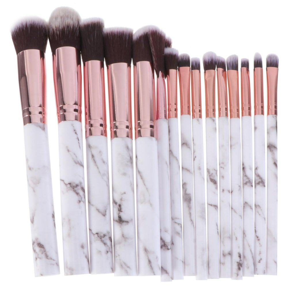15 Pcs Marble Makeup Brush Set with Nylon and Plastic Handle