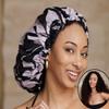 Glow by Daye Satin Lined Shower Cap, Adjustable and Waterproof with Satin Interior for Hair Protection, Large (Ebony and Ivory) view 2