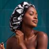 Glow by Daye Satin Lined Shower Cap, Adjustable and Waterproof with Satin Interior for Hair Protection, Large (Ebony and Ivory) view 4