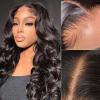 Ali Pearl Hair Ready To Go Glueless Wig Human Hair 13x6 Lace Frontal Body Wave Wigs Pre Plucked Pre Bleached 13x6 Lace Frontal Long Deep Part Loose Body Bye Bye Knots Wigs 180% Density view 2