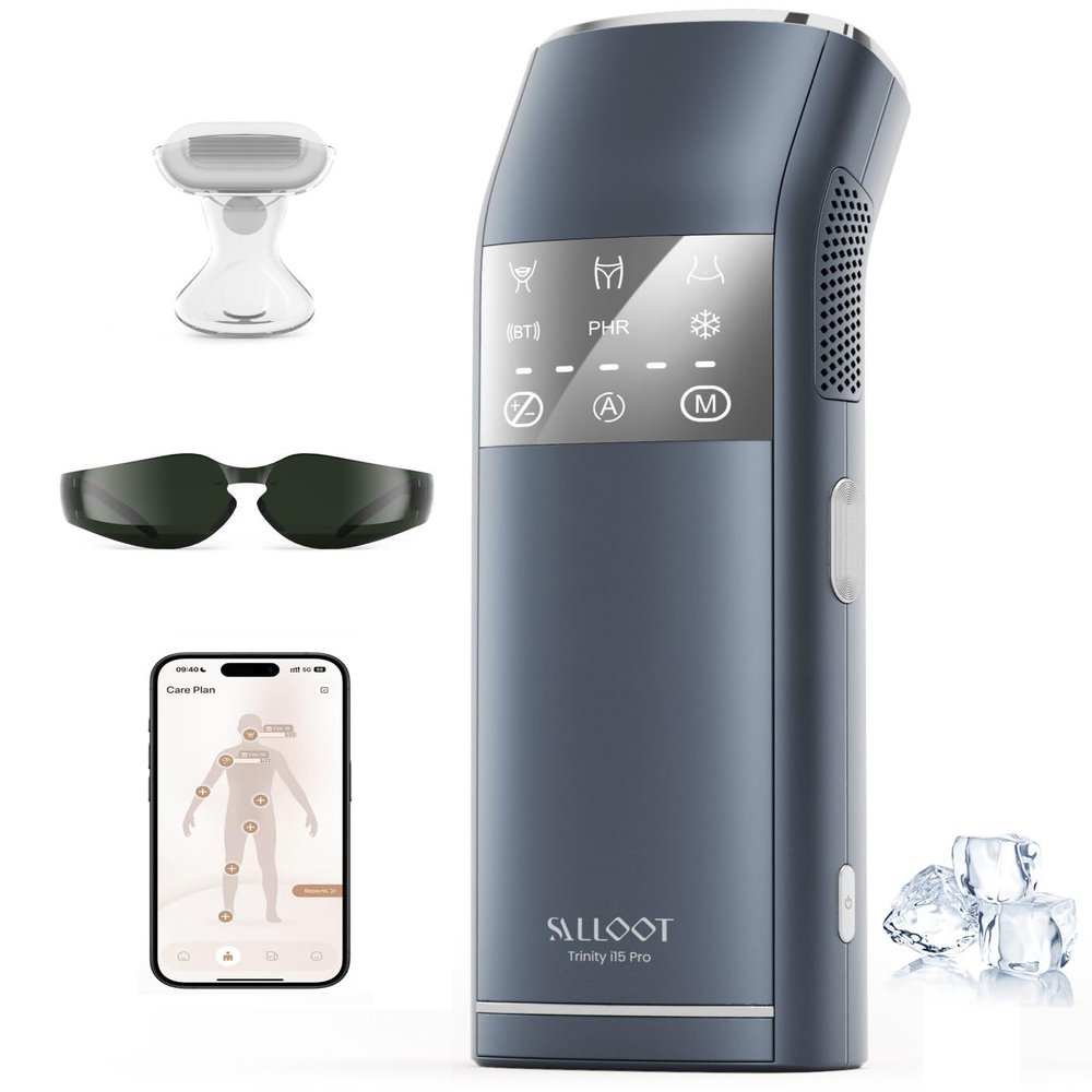 Dual Lights 100W, Quadruple-Pulse IPL Laser Hair Removal, Comfort 16.6 cm Sapphire Ice-Cooling 35F, PHR Mode for Stubborn Hair, Effective, Hair Removal Device for Women and Men (Blue Grey)