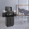Emmliy Rolling Makeup Case, Multi-Functional Rolling Makeup Train Case Salon Trolley Cart with 2 Storage Trays, 360 Rotating Wheels with Lock and Key, for Cosmetics, Hair Dryer, Barber Tool view 2