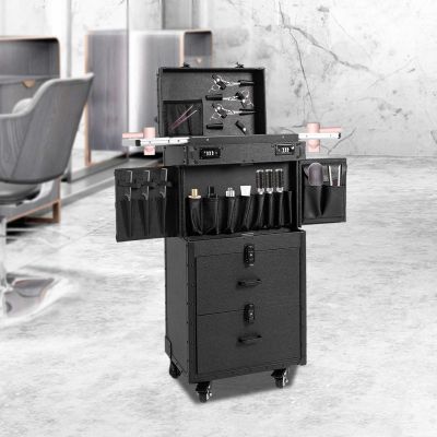 Aluminum Muti-layer Rolling Makeup Train Case Salon Cosmetic Trolley OrganizerAll Kinds Of Beauty Tools Can Be Installed