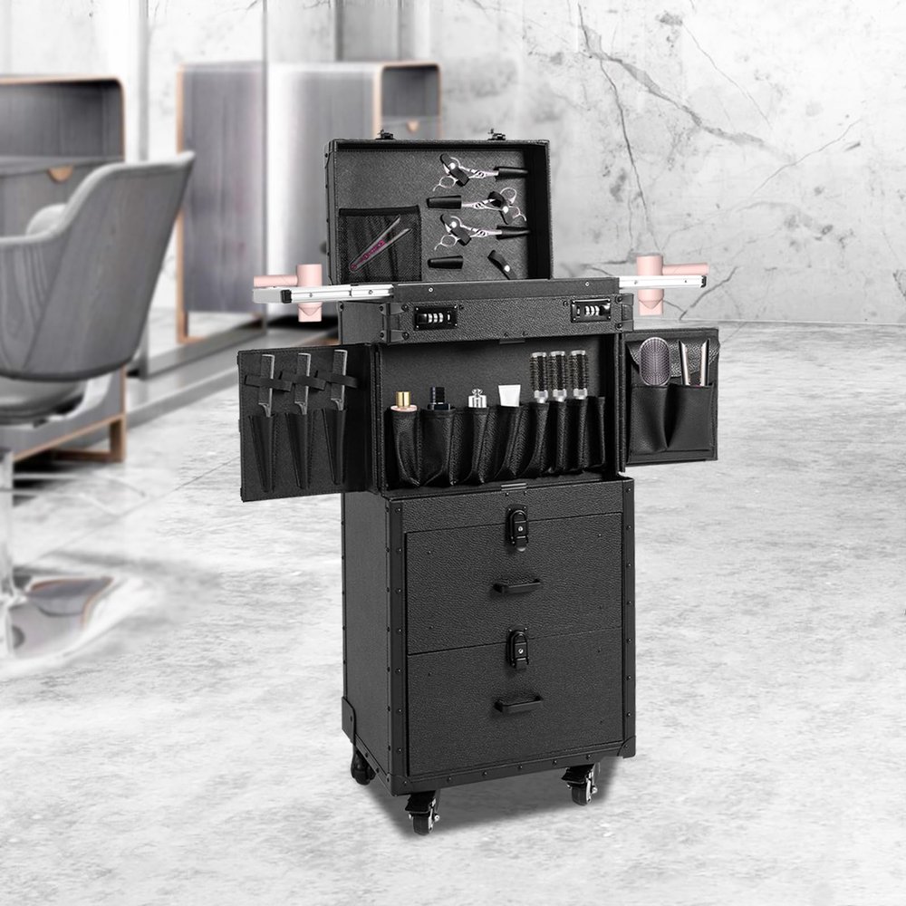 Aluminum Muti-layer Rolling Makeup Train Case Salon Cosmetic Trolley OrganizerAll Kinds Of Beauty Tools Can Be Installed