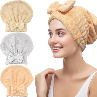 Jseng 3Packs Microfiber Hair Towel for Women - Quick-Drying, Super Absorbent Hair Wrap with Bow Design, Soft Hair Towel Turban for Curly Long Wet Hair