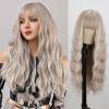 MERISIHAIR Long Ash Blonde Wig with Bangs Grey Blonde Wavy Curly Wigs Natural Looking Synthetic Heat Resistant Fiber Wig for Daily Cosplay Costume Party Chrismas Holiday Use view 1