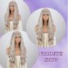 MERISIHAIR Long Ash Blonde Wig with Bangs Grey Blonde Wavy Curly Wigs Natural Looking Synthetic Heat Resistant Fiber Wig for Daily Cosplay Costume Party Chrismas Holiday Use view 3