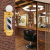 26.7" Barber Pole LED Light, Classic Style Hair Salon Barber Shop Open Sign, Spinning Gold White Black Stripe Light Sign,1.2M Line view 3