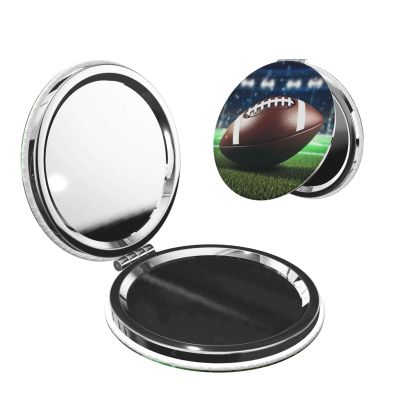 STVYUKL Mini Folding Compact Mirror Pocket Travel Makeup Mirror with 2 X 1x Magnification American Football Portable Folding Small Pocket Mirror for Women Handbag Purse Round Shape