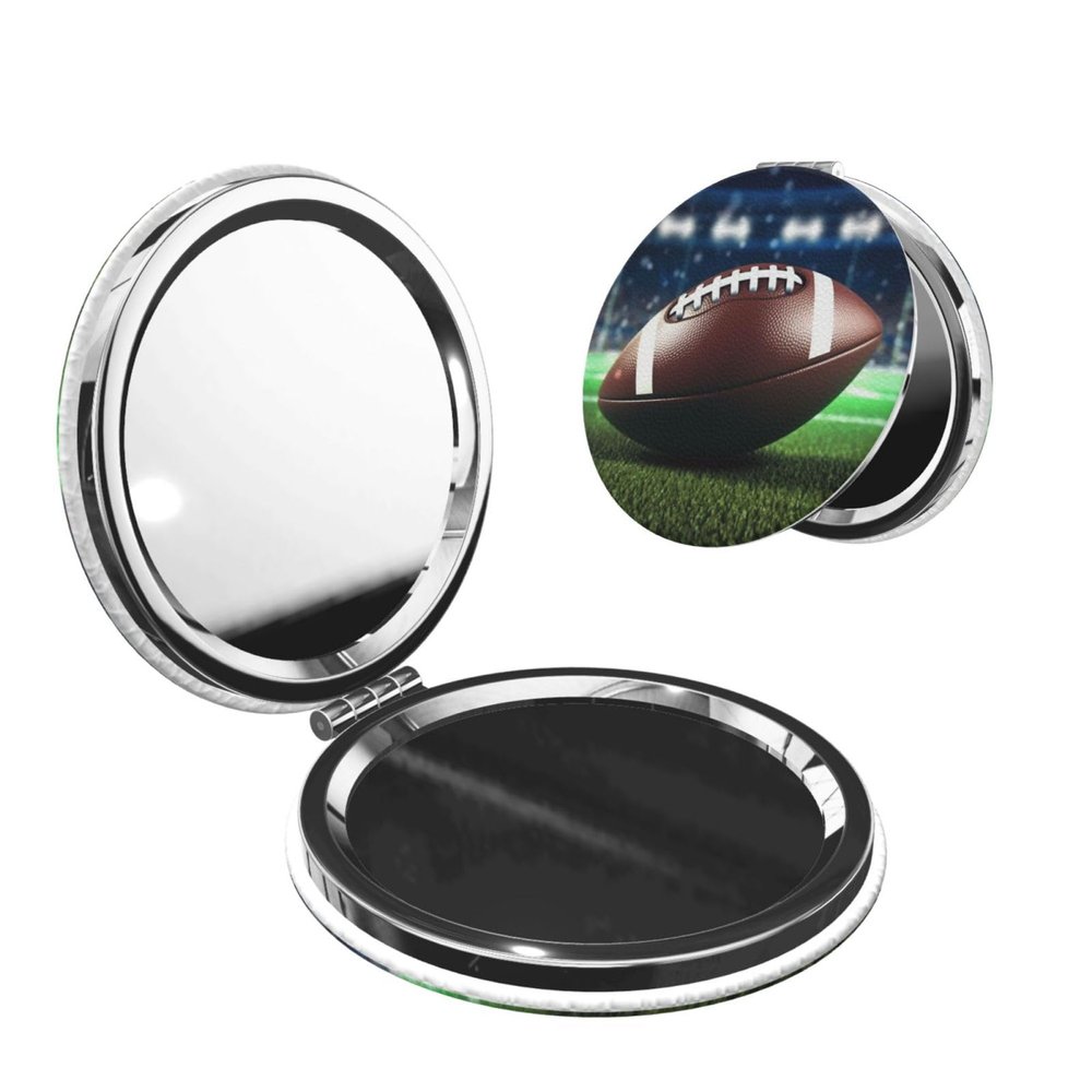 STVYUKL Mini Folding Compact Mirror Pocket Travel Makeup Mirror with 2 X 1x Magnification American Football Portable Folding Small Pocket Mirror for Women Handbag Purse Round Shape
