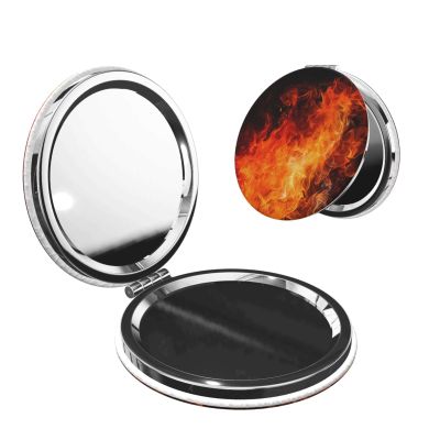 STVYUKL Mini Folding Compact Mirror Pocket Travel Makeup Mirror with 2 X 1x Magnification Roaring Flame Portable Folding Small Pocket Mirror for Women Handbag Purse Round Shape