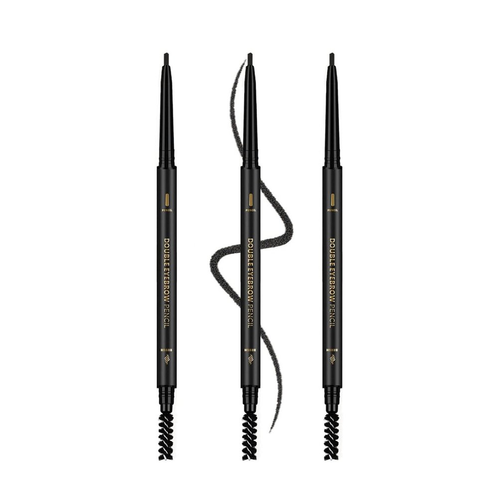 O'CHEAL 3Pcs Black Eyebrow Pencil, Premium Eye Brow Pencil with Spoolie Brush, Longwearing for Perfect Brows, Professional, Precision, Defines, Universal Waterproof Double-ended Eyebrow Pen for Women