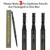 O'CHEAL 3Pcs Black Eyebrow Pencil, Premium Eye Brow Pencil with Spoolie Brush, Longwearing for Perfect Brows, Professional, Precision, Defines, Universal Waterproof Double-ended Eyebrow Pen for Women view 2