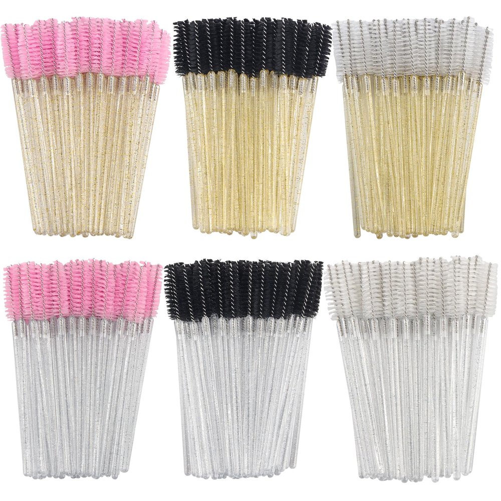 MyAoKuE-UP 300 Pack Disposable Mascara Wands Crystal Gold Handle Brush Lash Wand Eyelash Extension Tool Bulk Makeup Applicator (Mix 6 Color)