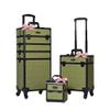 BYOOTIQUE Cosmetology Cases on Wheels Rolling Makeup Organizer Cart 3-Piece Professional Nail Tech Storage Kit for Nail Artist Barber Salon Hairstylist,Rococo Moss view 1