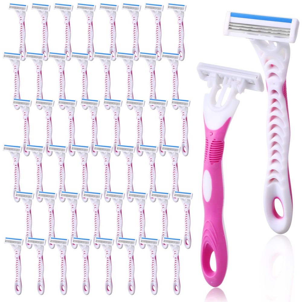 Leriton 48 Count Women's Disposable Razors Blades Bulk 3 Blade Razors for Women Disposable Head Razor Sensitive Skin Razor Comfortable Shave for Bathing Hotel Travel