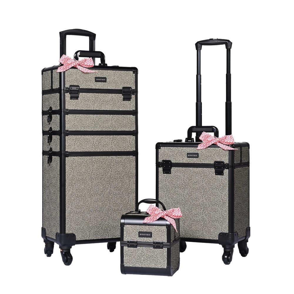 BYOOTIQUE Rolling Makeup Cases Organizer Nail Tech Storage Cart Hairdressing Brush Bags False Eyelash Storage for Beauty Salon Traveling Beautician Manicurist Hairstylist,Rococo GainsBoro