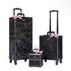 BYOOTIQUE Rolling Makeup Train Case on Wheels 3-Piece Cosmetology Organizer Kit Trolley Organizer Lockable Salon Hairstylist Traveling Cart bag for Nail Slon Esthetician,CTB Black view 2