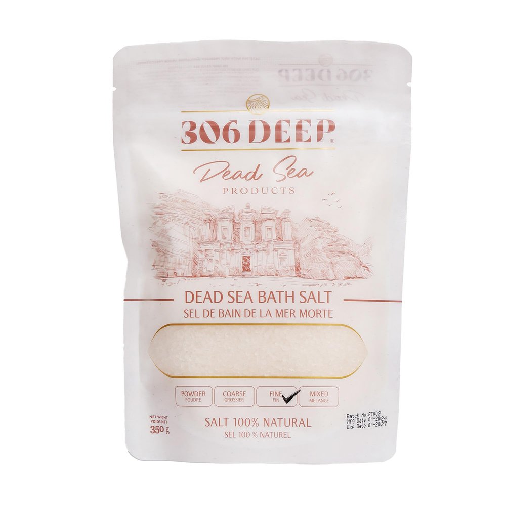 306 Deep Fine Dead Sea Salts for Soaking - 350 Grams of 1-2 mm 100% Dead Sea Salt Bath for Men and Women, Pure Bath Minerals with Magnesium, Zinc, Potassium for Soaks and Body Scrub
