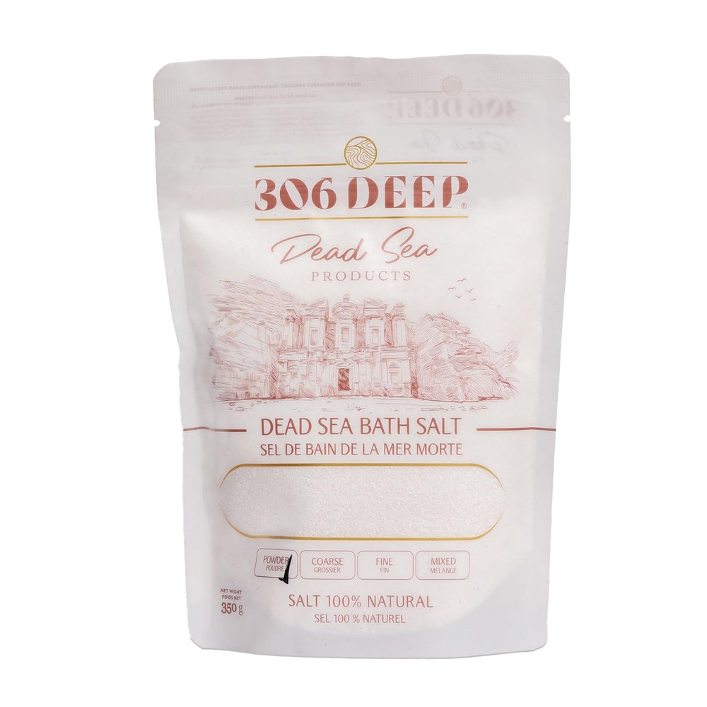 306 Deep Powder Dead Sea Salts for Soaking - 350 Grams of 0-1 mm 100% Dead Sea Salt Bath for Men and Women, Pure Bath Minerals with Magnesium, Zinc, Potassium for Soaks and Body Scrub