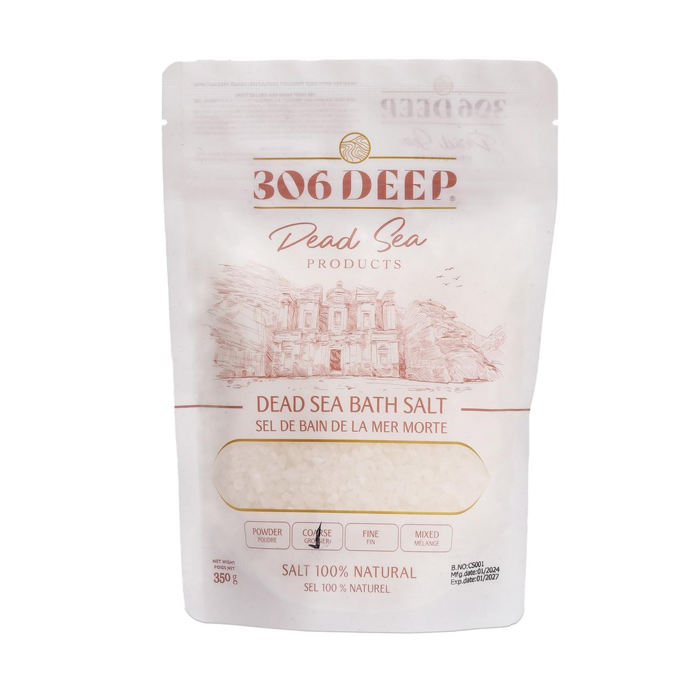 306 Deep Coarse Dead Sea Salts for Soaking - 350 Grams of 2-4 mm 100% Dead Sea Salt Bath for Men and Women, Pure Bath Minerals with Magnesium, Zinc, Potassium for Soaks and Body Scrub
