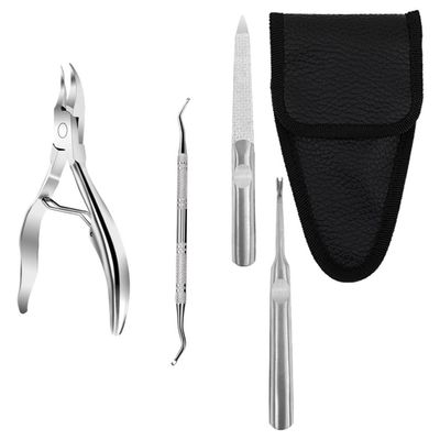 FOMIYES 4pcs Nail Grooming Kit Leather Case Professional Nail Clippers Cuticle Nippers and Dual- Tools for Manicure and Pedicure Salon