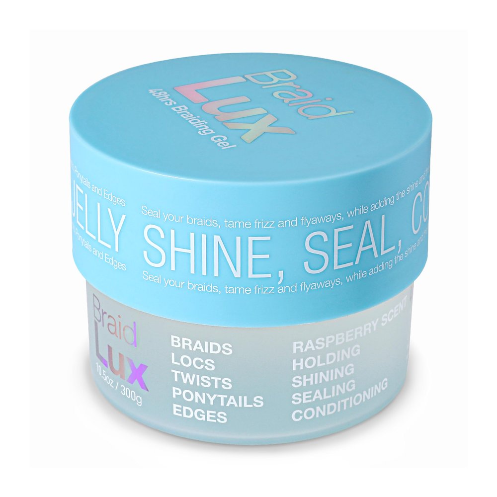 Braid Lux Braiding Gel Braids, Locs, Twists with Castor Oil, Keratin, Biotin, and Olive Oil - High Shine, Sealing Non-Flaking, Non-Greasy Scented Frizz Tamer for All Hair Types, 10.58 Ounce, Raspberry