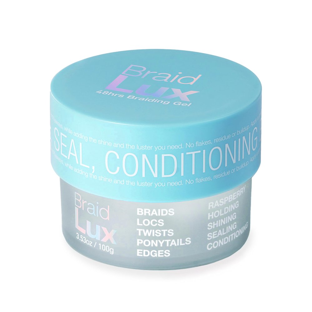 Braid Lux Braiding Gel Braids, Locs, Twists with Castor Oil, Keratin, Biotin, and Olive Oil - High Shine, Sealing Non-Flaking, Non-Greasy Scented Frizz Tamer for All Hair Types, 3.53 Ounce, Raspberry